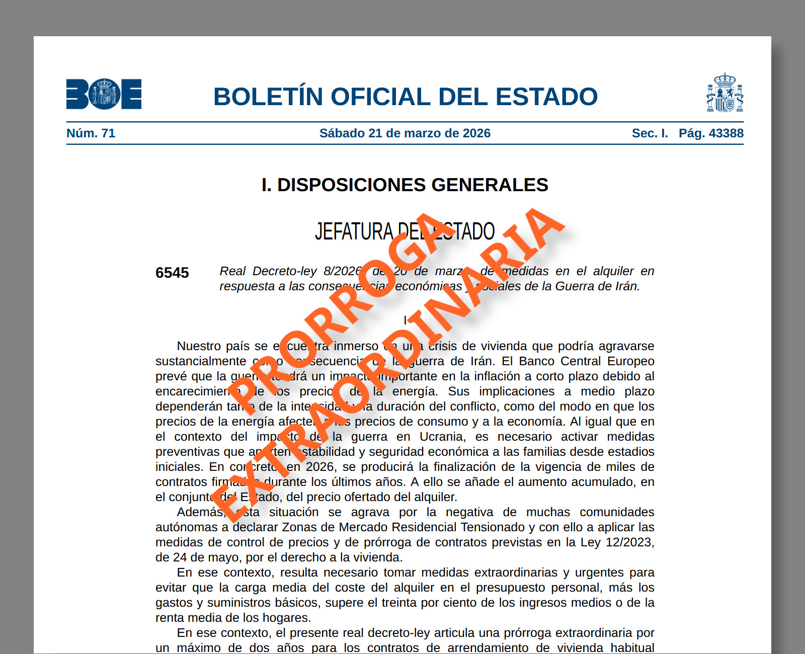 Cómo solicitar la prórroga extraordinaria de alquiler del Real Decreto-ley 8/2026